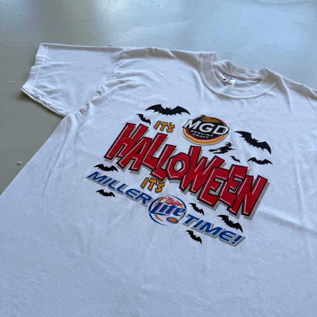 White Halloween 00's Miller Beer Vintage T-shirt - XL