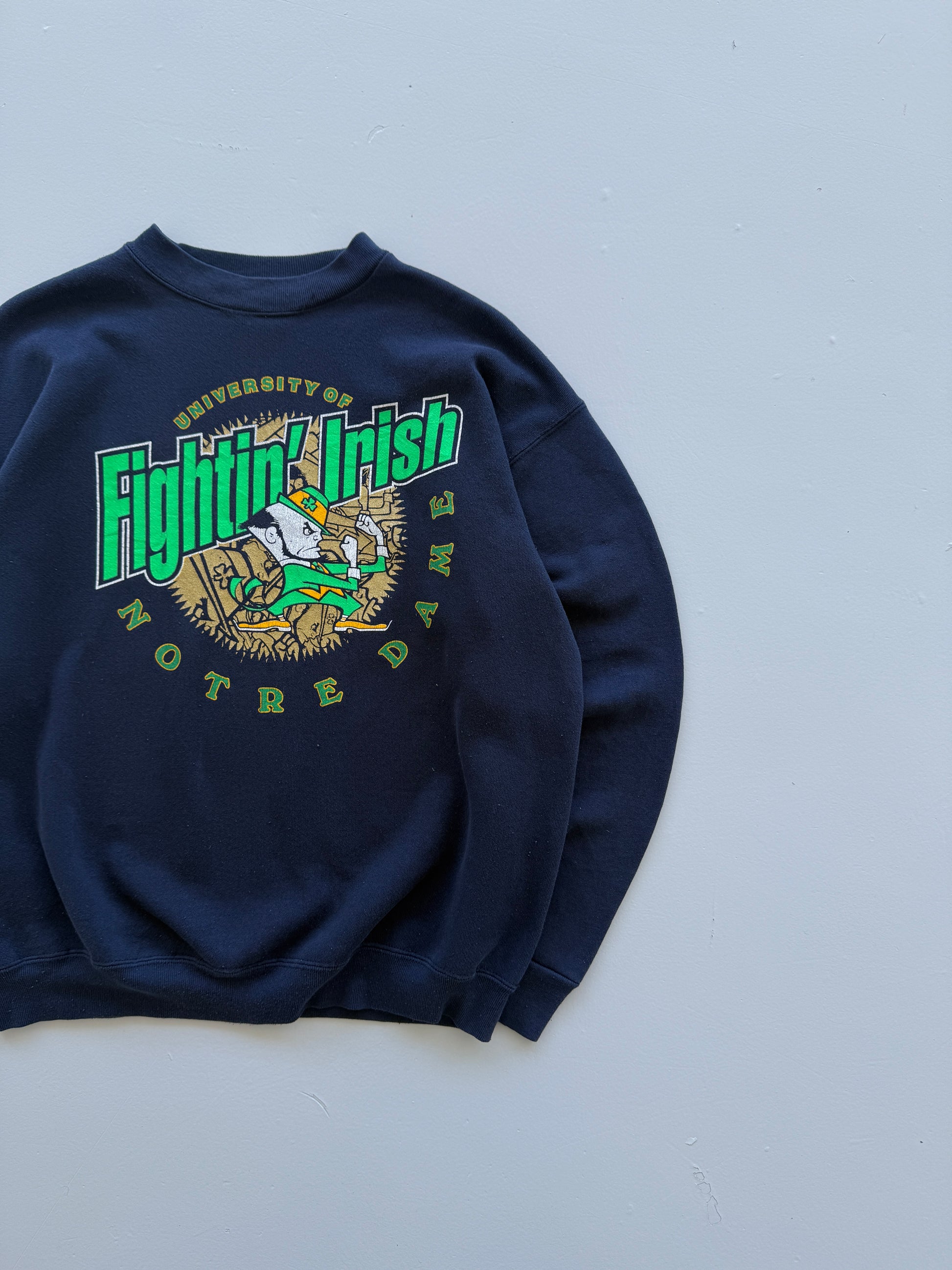 Navy Blue Notre Dame 90's Vintage Collage Football Graphic Sweatshirt - Medium