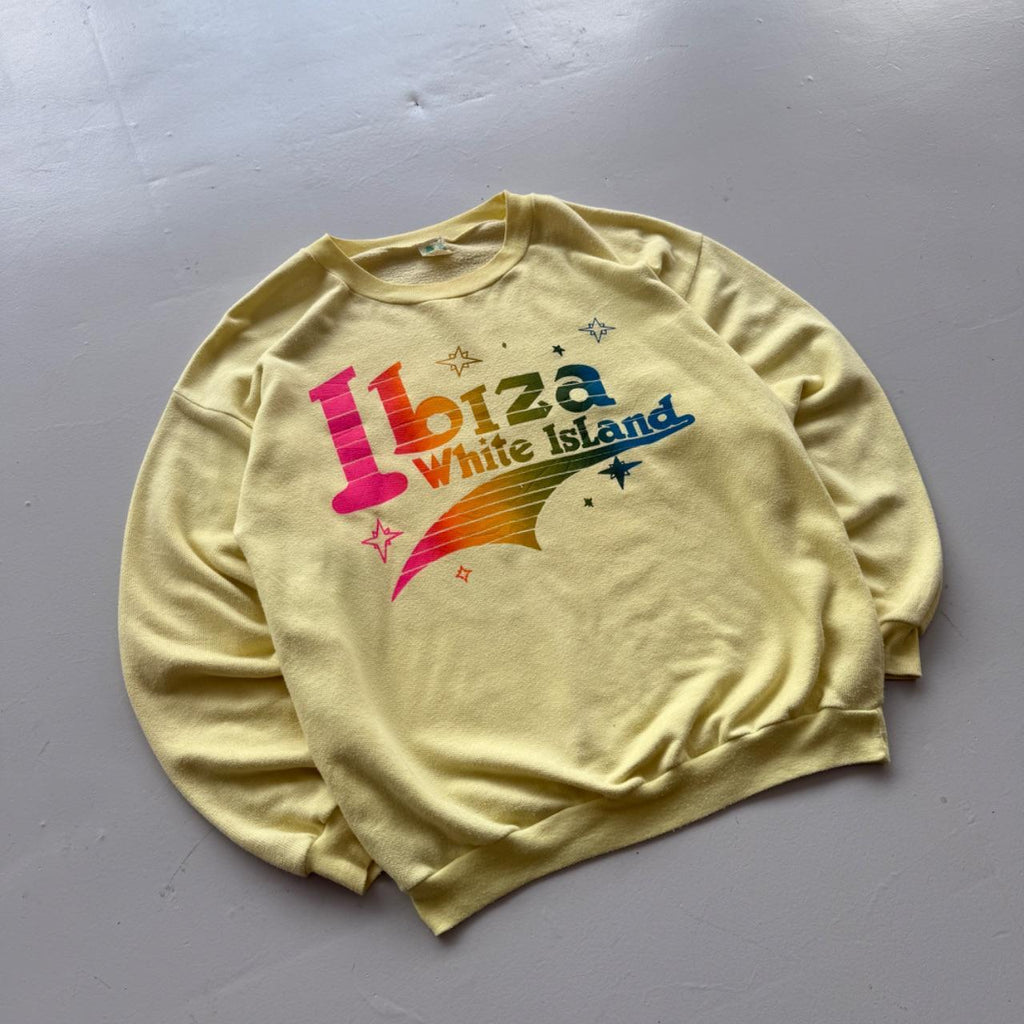 Faded Yellow Ibiza 'White Island' 90’s Vintage Graphic Sweatshirt - Small