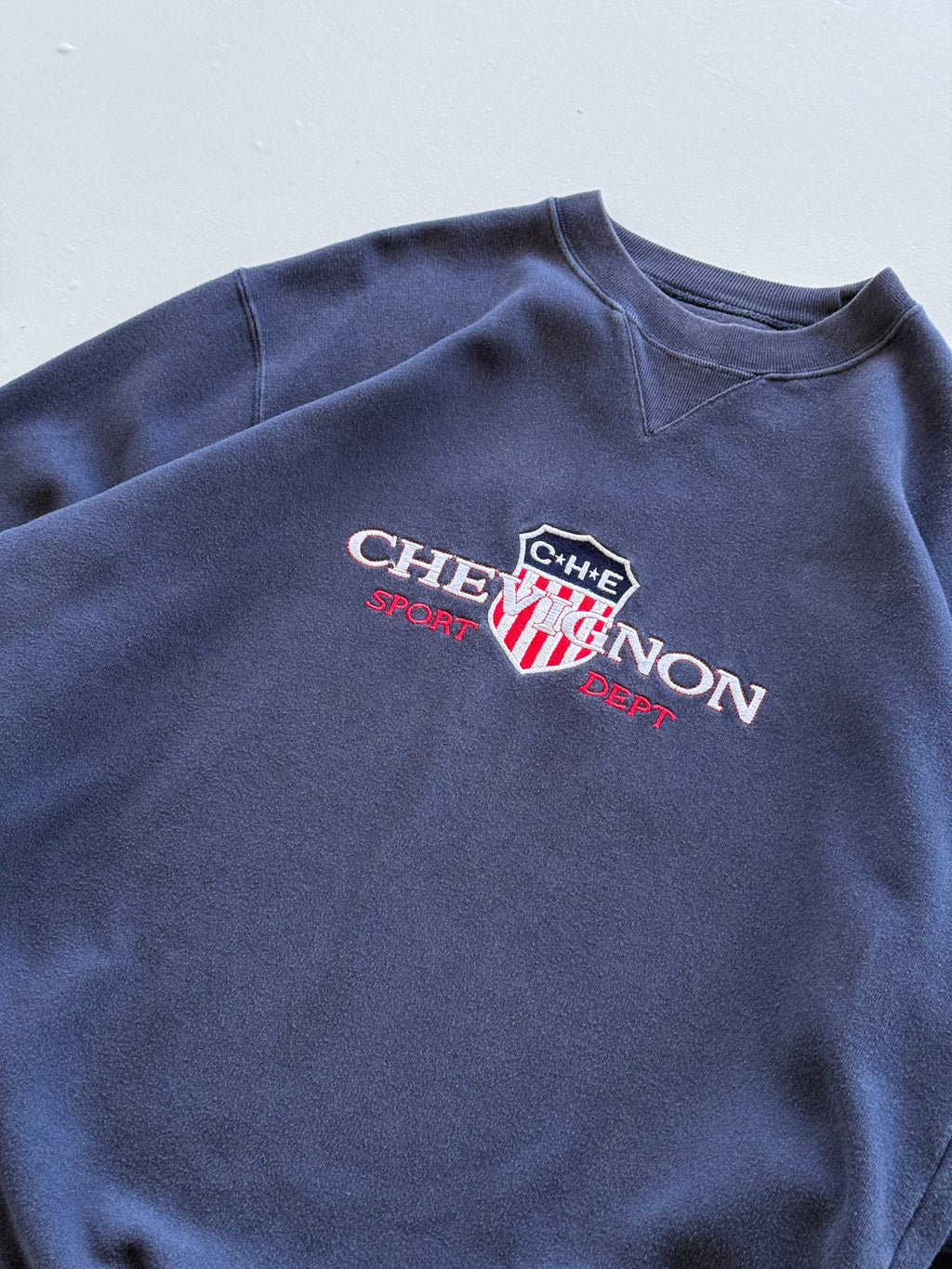 Navy Blue Chevignon 90's Vintage Graphic Sweatshirt Jumper - Medium