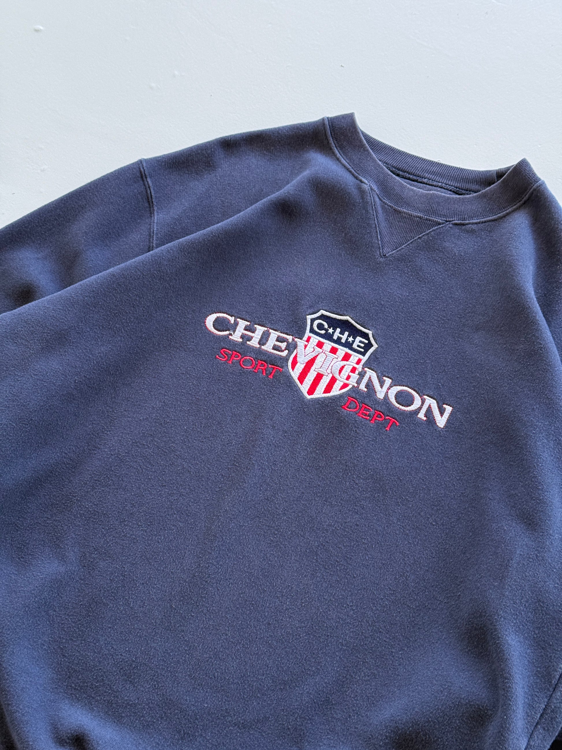 Navy Blue Chevignon 90's Vintage Graphic Sweatshirt Jumper - Medium