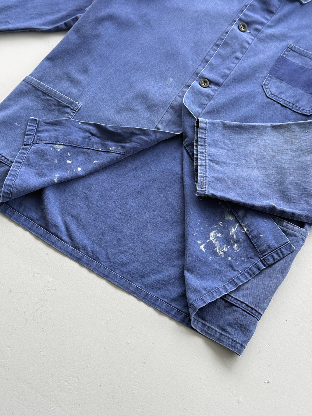 Faded Thrashed Blue French Chore Jacket 80's Vintage Workwear CH189 - Large