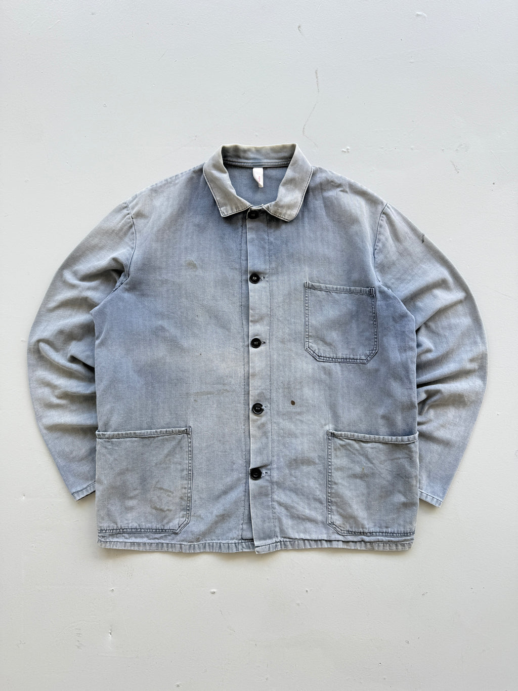 Thrashed Faded Blue French Vintage Workwear Chore Jacket CH361 - Small