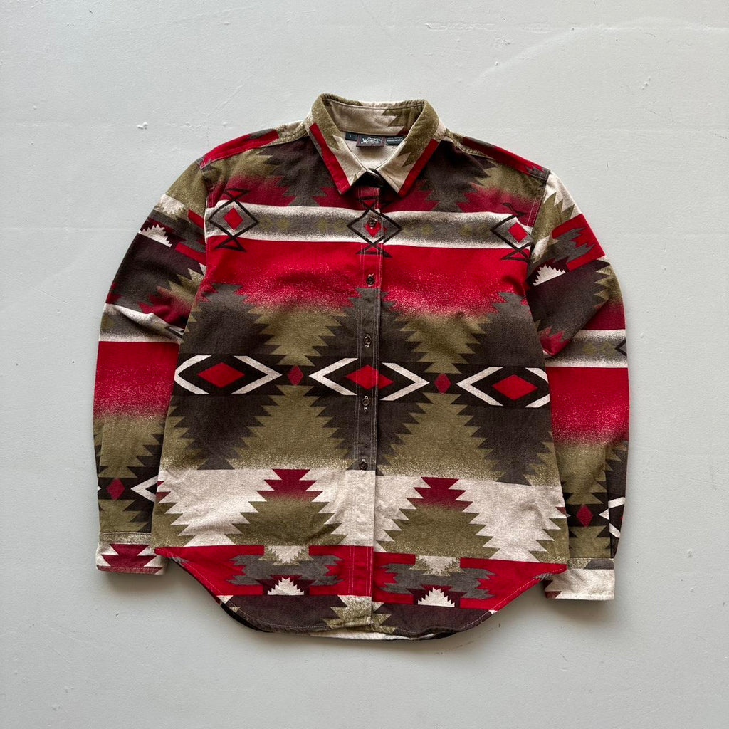 Patterned Woolwich Red / Brown Aztec Western Women’s Vintage Shirt - Large
