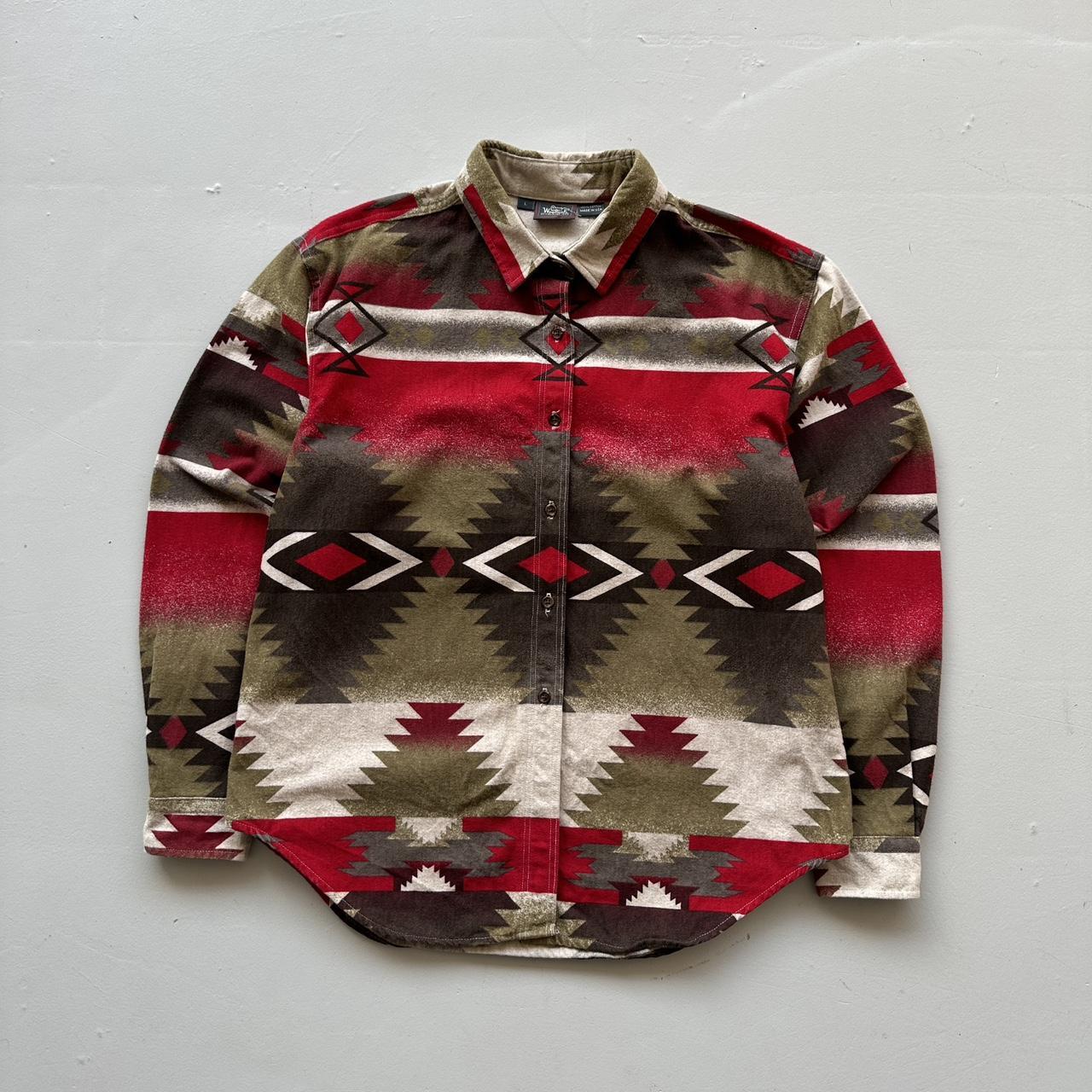 Patterned Woolwich Red / Brown Aztec Western Women’s Vintage Shirt - Large