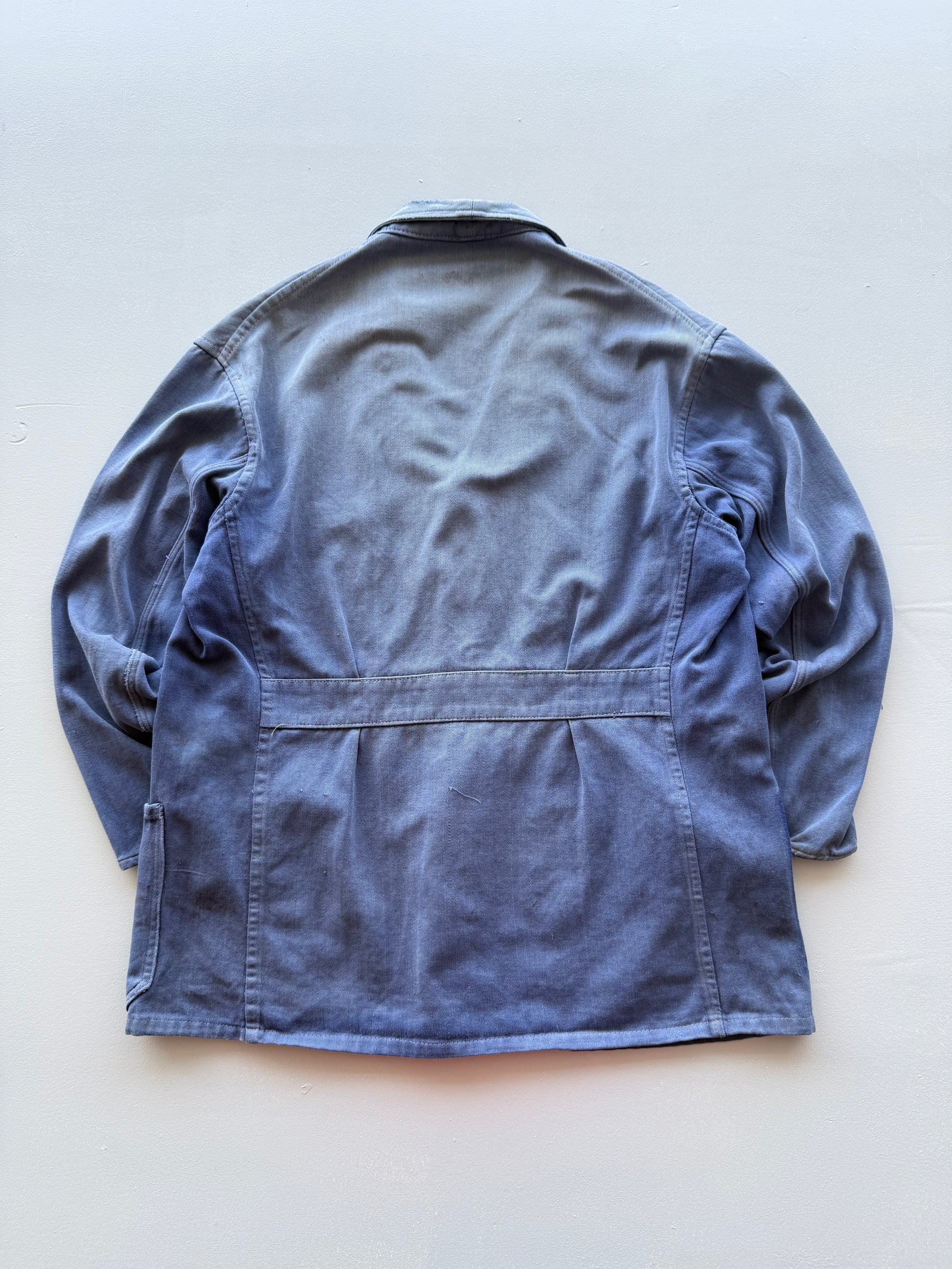 Blue French Chore Jacket 80's Vintage Thrashed Workwear - Medium