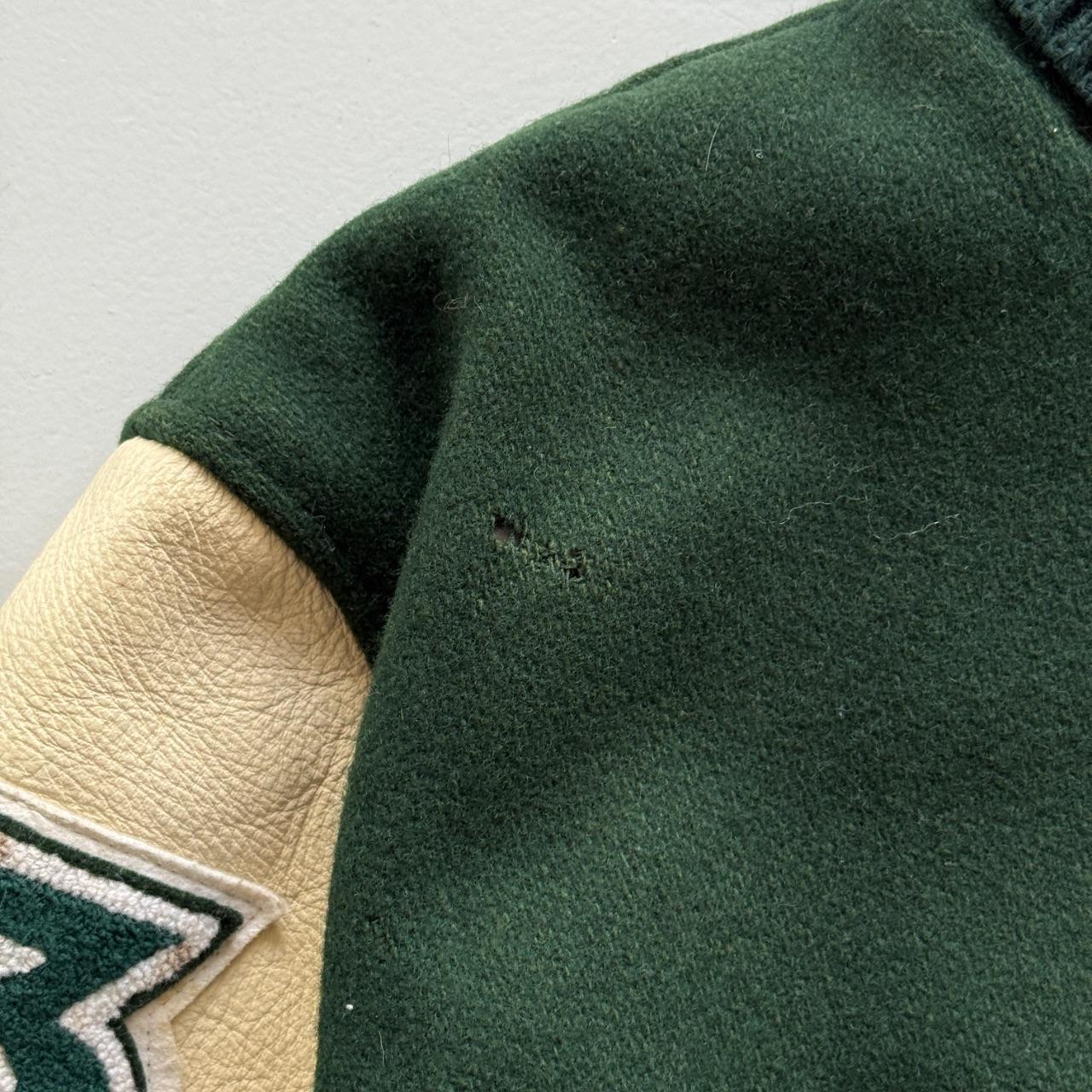 Green Rolling Rock Beer 80s Wool Leather Varsity Jacket - Medium