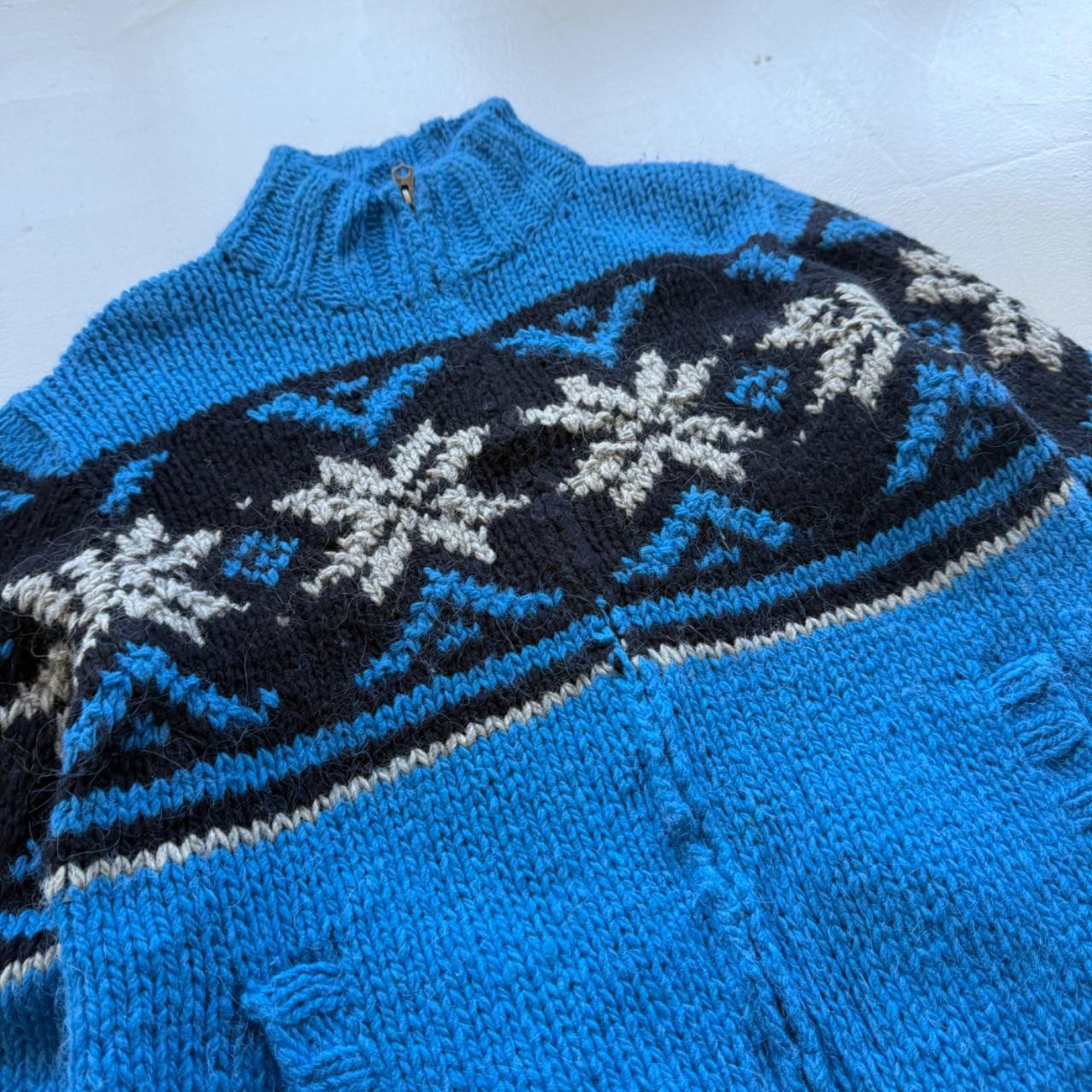 Blue Full Zip 80s Chunky Knit Cardigan - Medium