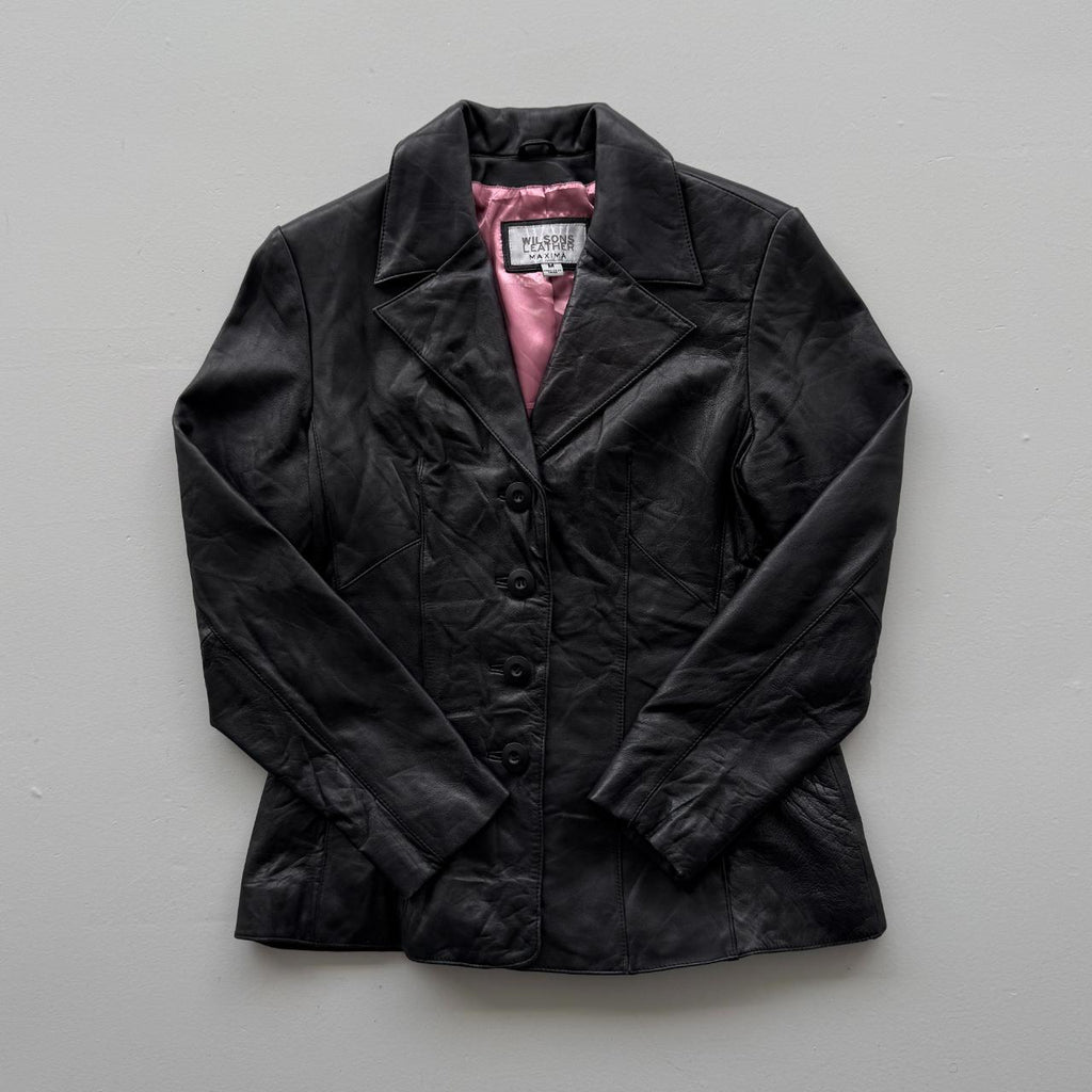 Black Leather Blazer Vintage Y2K 00s Jacket - Womens Medium Size 10